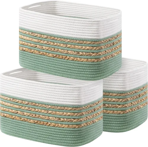 Vista 18 de UBBCARE Paquete de 1 canasta para organizar, cestas de almacenamiento tejidas para juguetes y toallas, cesta rectangular de cuerda de algodón
