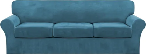 Vista 33 de FantasDecor Fundas de terciopelo para sofá de 2 piezas para sala, con cojín individual, protector elástico de muebles para mascotas, lavable a Negro