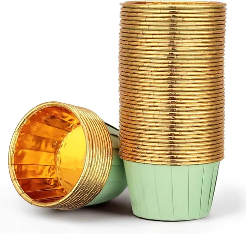 Vista 9 de EUSOAR Revestimientos dorados para cupcakes, 100 moldes de aluminio desechables de 3.5 onzas, tazas de aluminio para hornear, forros de aluminio