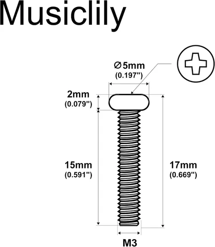 Vista 2 de Musiclily Tornillos de montaje básicos de rosca métrica de metal de 0.110 x 0.669 in para Strat Stratocaster/Tele Telecaster guitarra eléctrica