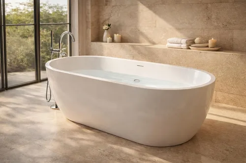 Vista 13 de Bañera Mone de fondo plano acrílico brillante de 59 pulgadas en blanco