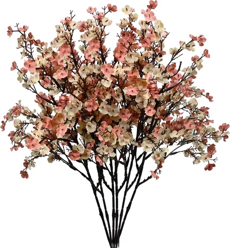 Mandy's Flores artificiales de aliento de bebé marrón beige, 6 paquetes de gypsophila de seda, 18.5 pulgadas, estilo europeo moderno, decoración del