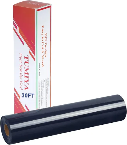 Vista 14 de TUMIYA Rollo de vinilo de transferencia de calor, 12 pulgadas x 14 pies, vinilo HTV negro para camisetas de vinilo HTV (negro, 14 pies)