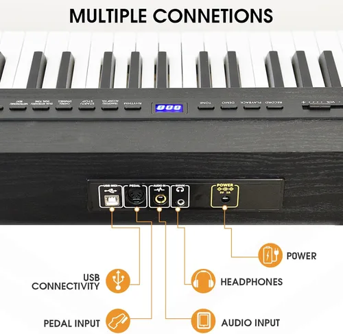 Vista 7 de Piano digital de 88 teclas con teclado semiponderado, teclado de piano de 88 teclas para principiantes con teclas iluminadas, piano eléctrico
