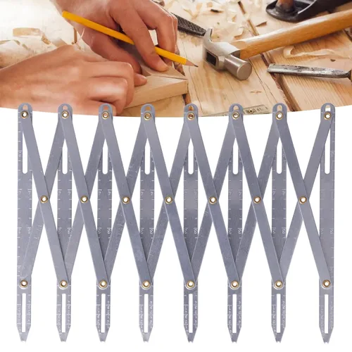 Vista 2 de Regla de costura, guía de botón de calibre de costura expandible de aluminio, mide múltiples distancias iguales, longitud ajustable, multifuncional