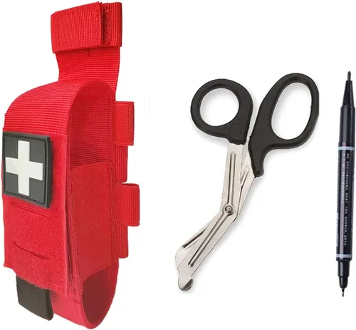 Vista 16 de Cartuchera Táctica para Torniquete TQ Estuche para Torniquete Trauma Médico Bolsa para Tijeras (Rojo)