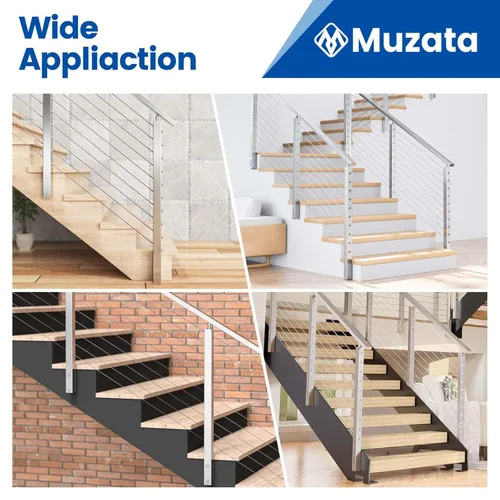 Vista 8 de Muzata Poste de barandilla de cable de escalera de montaje lateral de 36 pulgadas para escaleras de 25 a 35 grados, 36 x 2 x 2 pulgadas, diseño