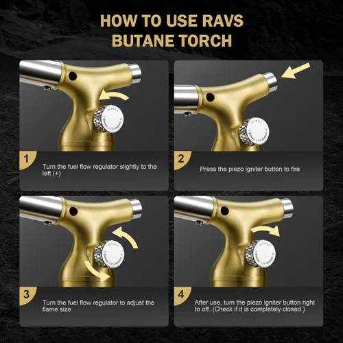 Vista 9 de RAVS Encendedor Antorcha de Butano con Diseño de Cobre Sólido, Encendedor Antorcha de Cocina con Llama Ajustable, Soplete Recargable para Crème