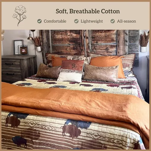 Vista 3 de Paseo Road Home on The Range Juego de cama occidental de 2 piezas con edredón y funda de almohada, tamaño individual, diseño geométrico de bisonte