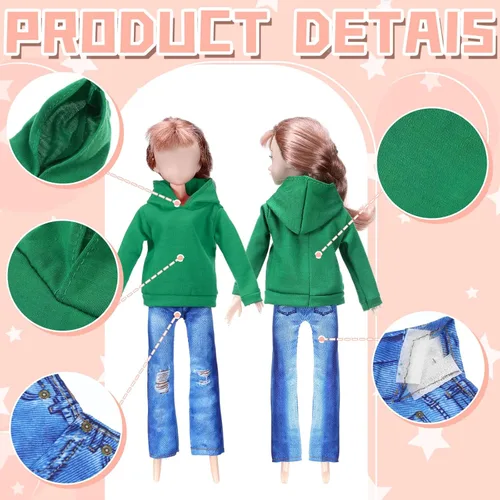 Vista 5 de Bencailor Ropa de muñeca de 8 piezas, accesorios para niña, suéteres de algodón, pantalones de mezclilla, ropa regular