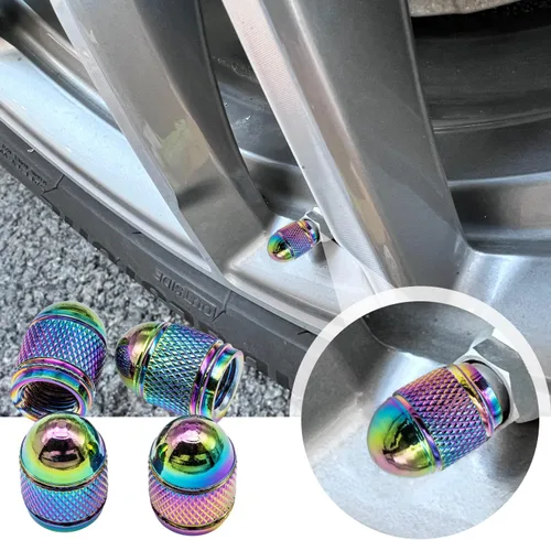 Vista 5 de 4 piezas de tapas coloridas para válvulas de neumático, tapas universales de aleación de aluminio estilo bala pulidas para válvulas de neumático