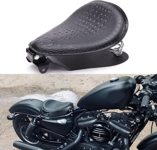 Vista 13 de Asiento Individual de Motocicleta Marrón de 3 Pulgadas con Remaches y Resorte con Placa Base, Kit de Montaje de 3 Pulgadas Compatible con Harley