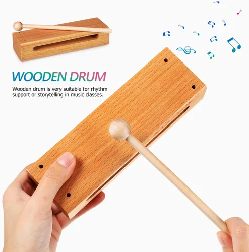 Vista 3 de Mikinona 2 Sets orff instrumento música lummi palos instrumentos de percusión bloque de madera con mazo madera bloques de percusión de mano bloques