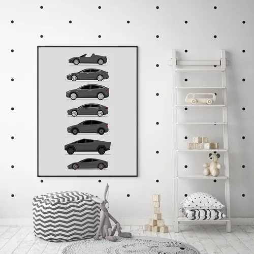 Vista 65 de Custom Car Posters Póster hecho a mano compatible con Tesla Generations e impresión de Roadster, Model S, Model X, Model 3, Model Y, Cyber Truck