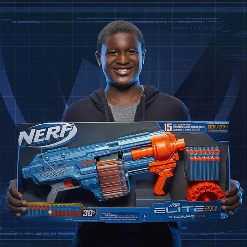 Vista 7 de Nerf Elite 2.0 Shockwave RD-15 Blaster, 30 Nerf Dards, 15 dardos giratorios, Bombeo-Acción Slam Fire, capacidad de personalización incorporada 3.1 x