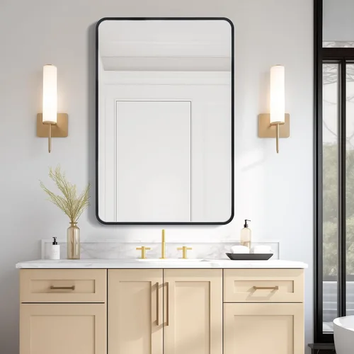 Vista 22 de USHOWER - Juego de 2 espejos negros para baño sobre lavabo de 56 x 76 cm, espejo rectangular de marco metálico, espejo de tocador moderno