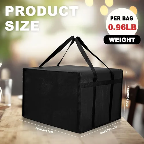 Vista 2 de Maxcheck 2 bolsas aisladas de entrega de pizza de 20 x 20 x 14 pulgadas, bolsas calentadoras de pizza, reutilizables, aisladas, enfriadoras, Negro