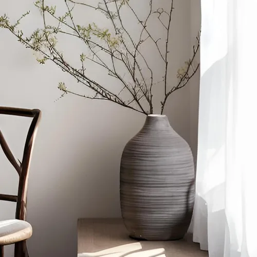 Vista 21 de ALMA Jarrón de suelo alto negro para hierba de las pampas, jarrón gris extra grande de 18 pulgadas para decoración del hogar, jarrones de cerámica