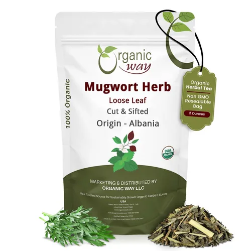 Organic Way Mugwort Herb - Té de hierbas sueltas cortadas y tamizadas (Artemisia Vulgaris) | Certificado Kosher y USDA | Vegano, sin OMG y sin