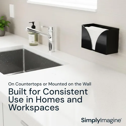 Vista 7 de SimplyImagine Dispensador de toallas de papel negro para encimera, bandeja rectangular de acrílico para toallas de mano y cubierta de caja