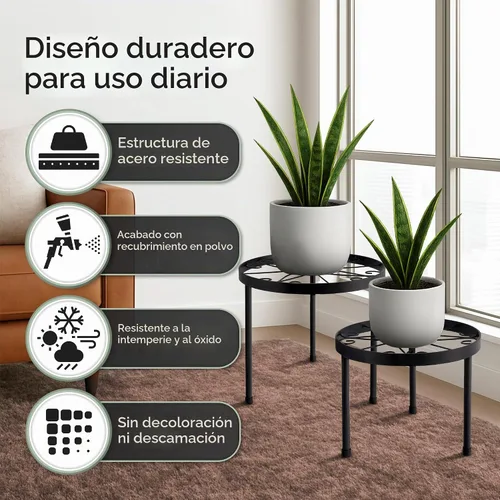 Vista 4 de Soporte para plantas de interior con ruedas, (2 tamaños), elevadores de metal para macetas (12 y 10 pulgadas de diámetro)