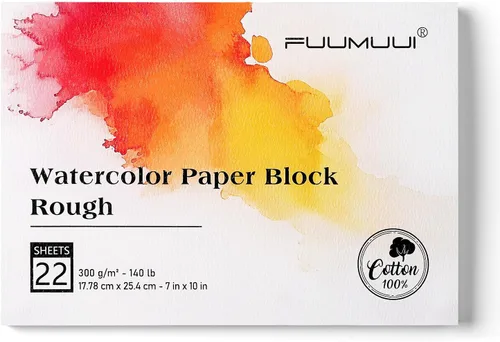 Vista 25 de Fuumuui - Bloque de papel de acuarela de 5 x 7 pulgadas, bloc de papel de acuarela 100% algodón de 30 hojas, 140 libras/300 gsm, papel de arte