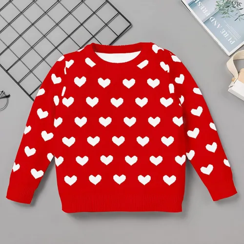 Vista 2 de AWIBMK Mommy and me Valentines Heart Print Sweater Pullover Knit Tops for Mother and Daughter Fall Winter Matching Outfits