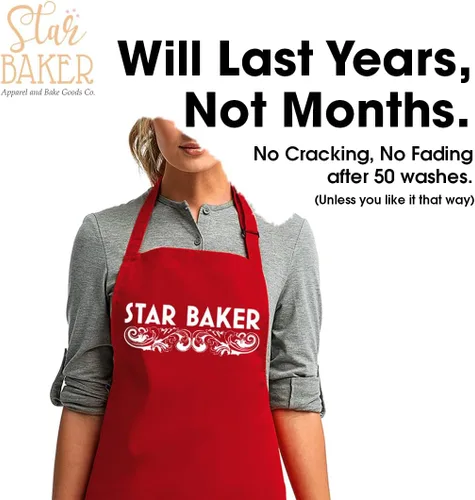 Vista 4 de Donkey Tees Star Baker - Delantal para hornear – 2 bolsillos delanteros de cocina, unisex, ajuste largo con lazos traseros Negro