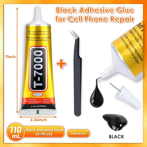 Vista 2 de Cridoz T-7000 - Pegamento adhesivo negro para teléfono, 110ml, pegamento de joyería impermeable, adhesivo de precisión para reparación de pantalla