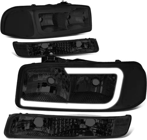 Vista 8 de DNA MOTORING HL-LB2-SIERRA99-BK-AM Faros delanteros de repuesto con luces LED DRL compatibles con Sierra 99-07, Negro/Ámbar