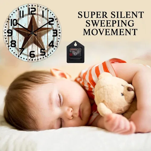 Vista 3 de Reloj de pared redondo de 10 pulgadas, con estrella del oeste de Texas, reloj de pared decorativo, de madera, sin tictac, funciona
