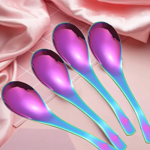 Vista 5 de Juego de cuencos arcoíris de 14 onzas con 4 cuencos de sopa y 4 cucharas de sopa, cuencos de cereales de doble pared de acero inoxidable 304