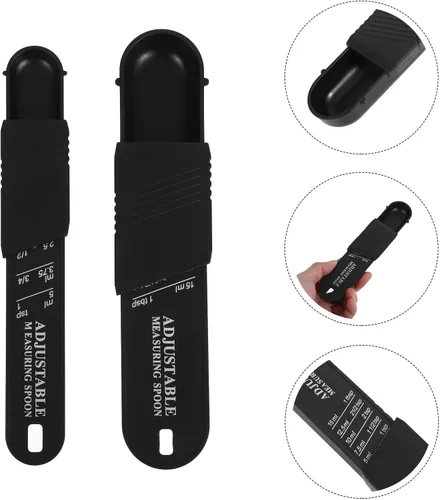 Vista 9 de Housoutil Adjustable Measuring Spoon Set with Scale, 2pcs Black Plastic Seasoning and Powder Measuring Spoons for Baking and Cooking