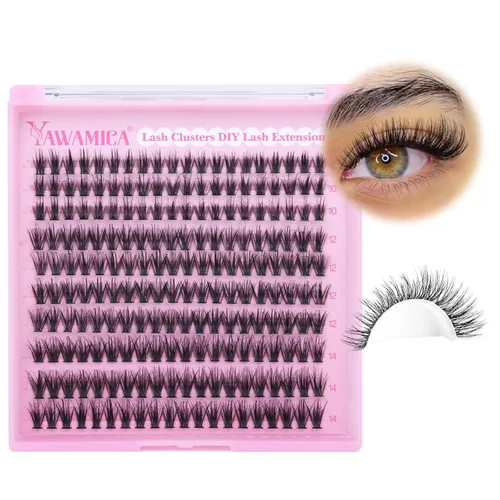 Vista 7 de Yawamica Extensiones de pestañas en racimo Wispy Naturales, Extensiones de pestañas individuales, 10-14mm, racimos de pestañas esponjosas, CC