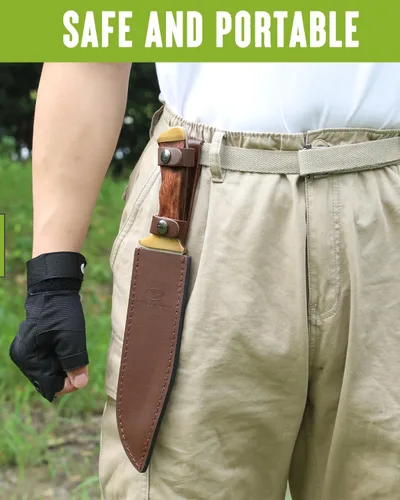 Vista 6 de Mossy Oak Cuchillo Bowie de 14 pulgadas, hoja fija de espiga completa, cuchillo de caza con mango de madera con funda de cuero para campamento