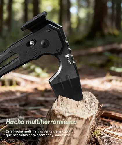 Vista 6 de HX Outdoors - Hacha táctica plegable de supervivencia multiherramienta, hoja de acero DC53 con titanio negro, hacha de camping con martillo