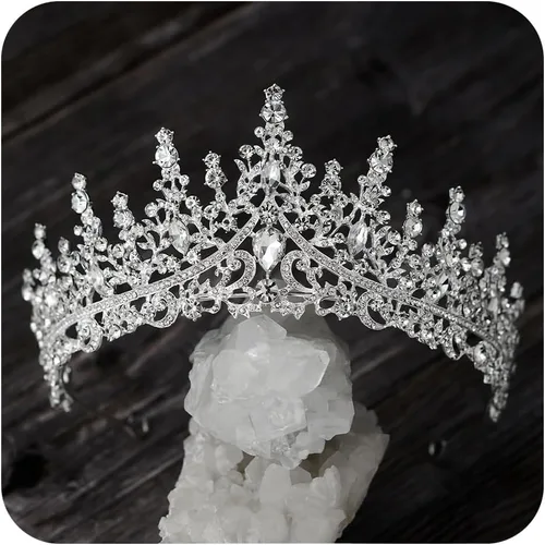 SWEETV Tiara de boda de cristal para mujer, diadema de corona de reina real, accesorios de pelo de princesa con diamantes de imitación para baile de