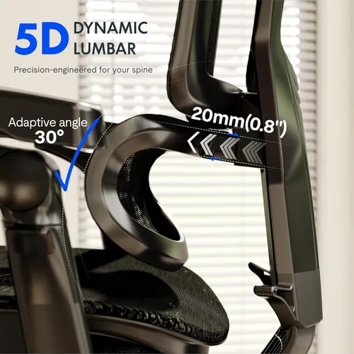 Vista 5 de FLEXISPOT Silla ergonómica de oficina ErgoX-PRO con reposapiés negro – Asiento de malla AeroWeave 5.0, lumbar 5D, reposabrazos 7D, reposacabezas 4D