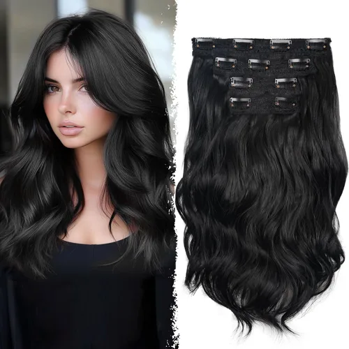 Vista 29 de Extensiones de cabello con clip, extensiones de cabello sintético ondulado de 14 pulgadas con clip (color: 22H10#)
