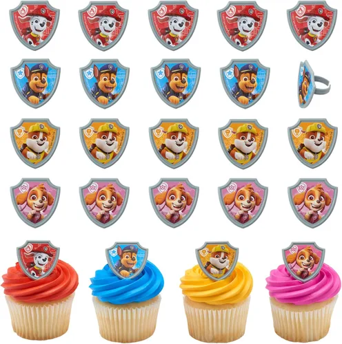 DecoPac Paw Patrol Reporting For Duty Anillos, Decoraciones de cupcakes con Chase, Marshall, Skye y Rubble - Paquete de 24