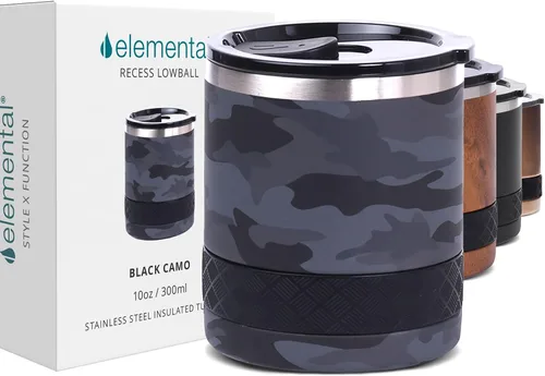 Vista 16 de Elemental Juego de 2 vasos de acero inoxidable de triple pared de 10 onzas con tapa de Tritan no rota, vaso de whisky aislado, taza de café aislada