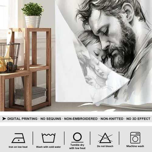Vista 648 de Shrahala Father and Child Embracing No Hooks Shower Curtain with Snap in Liner Set, Tender Moment Captured Bathroom Décor Polyester Fiber Waterproof