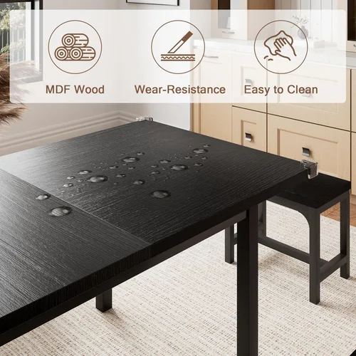 Vista 5 de Einhomn Juego de Mesa de Comedor de 5 Piezas para 4-6, Mesa de Cocina Extensible de 63" con 2 Bancos y 2 Taburetes, Estructura de Metal y Tablero