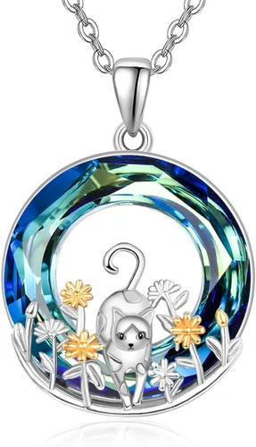 Dreamboat Sterling Silver Cat Necklace for Women Crystal Necklace Cute Animals Necklace Cat Pendant Necklace Cat Jewelry Cat Gifts for Cat Lovers