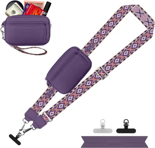 Vista 19 de YFWE Correa de clip and go para teléfono con cartera cruzada, cordón ajustable para teléfono con cartera RFID desmontable, correa universal