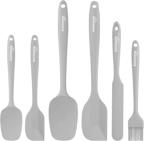 Vista 9 de NileHome - Juego de espátulas de silicona, 6 piezas, utensilios de cocina de grado alimenticio con cepillo de silicona, espátula de goma resistente