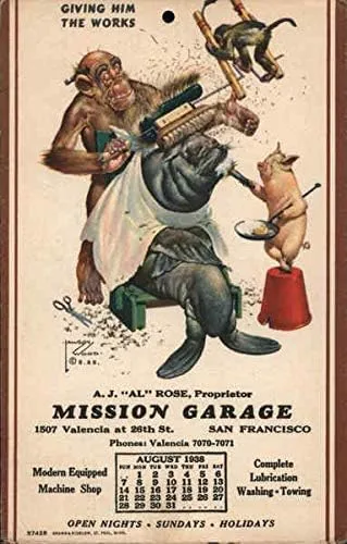 Mission Garage - A.J. Al Rose, Proprietor San Francisco, California CA Original Antique Postcard