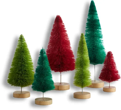 Vista 12 de Juego de 6 árboles de cepillo para botellas, decoración del hogar con acento verde y gris, estantería de bosque de invierno, acento navideño azul