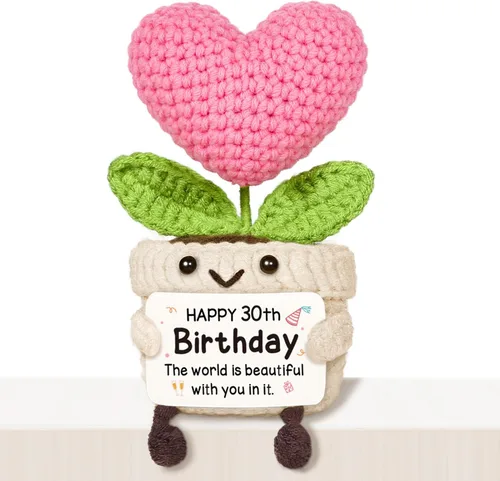 Vista 14 de Regalos de cumpleaños número 16 para niñas, flor de corazón rosa de ganchillo hecha a mano, regalos de dulces 16 para niñas, decoraciones