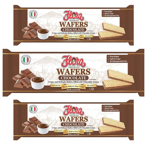 Flora - Obleas italianas de chocolate - Obleas italianas crujientes rellenas de crema de chocolate - Horneado - Sin grasas hidrogenadas - 5.3 oz
